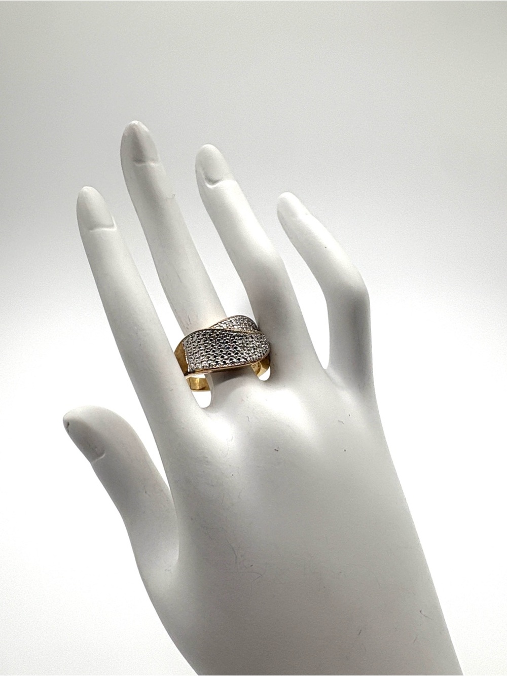 Gold Pave Wave Statement Ring White Crystal Band